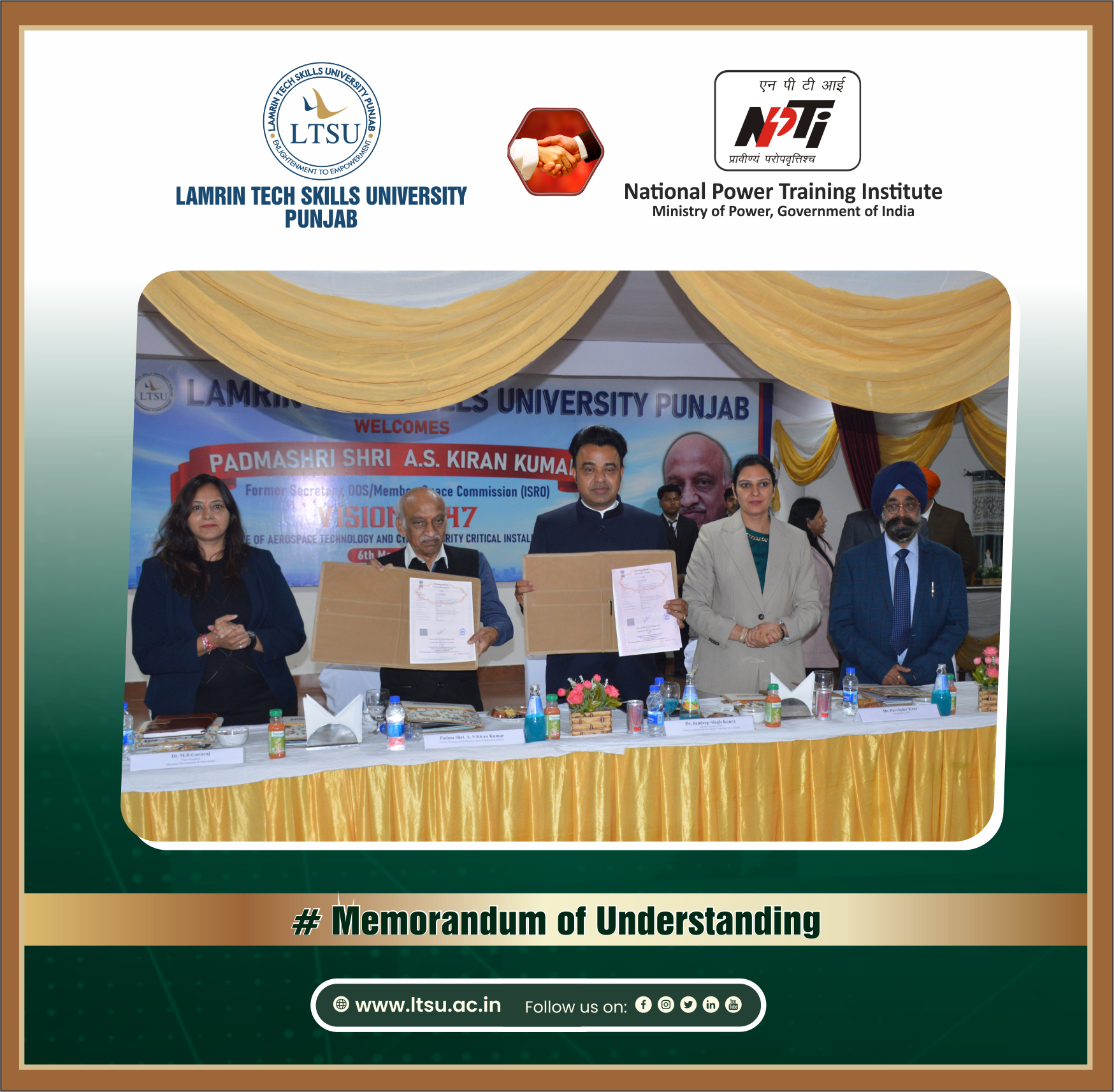 LTSU signs a Memorandum of Understanding (MoU) with the National Power Training Institute (NPTI)